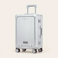 Zilveren DS Front handbagage koffer van Dutchsuitcase met voorvak en trolleystang, driekwart vooraanzicht