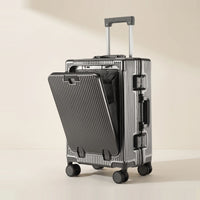 Donkergrijze DS Front handbagage koffer met open voorvak en trolleystang, kleurvariant donkergrijs