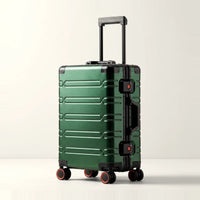 Donkergroene DS ONE aluminium koffer 20 inch handbagage met zwarte trolleystang, vooraanzicht