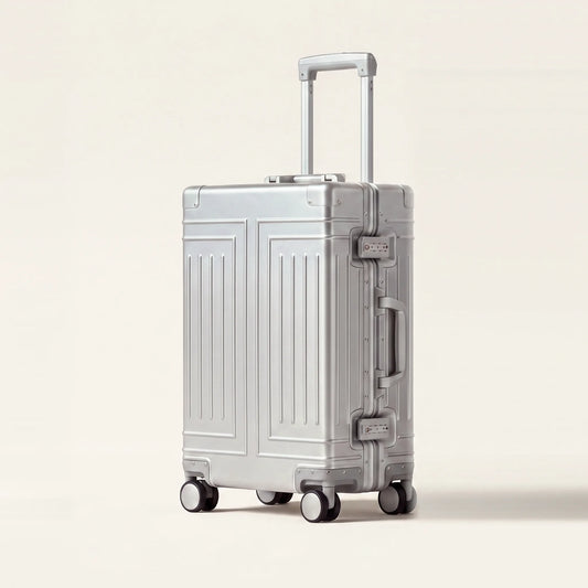 Parelmoer zilveren aluminium koffer handbagage DS Monarch van Dutchsuitcase met TSA-sloten
