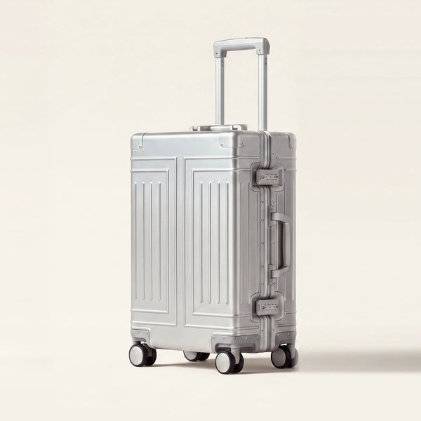 Parelmoer zilveren aluminium koffer handbagage DS Monarch van Dutchsuitcase met TSA-sloten