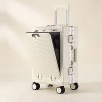 Witte DS Front handbagage koffer met open voorvak en uitgetrokken trolleystang, kleurvariant wit