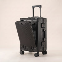 Matzwarte DS Front handbagage koffer met open voorvak en zwarte trolleystang, kleurvariant zwart