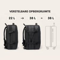 DS Explorer travel backpack expands from 22 to 38 litres, as much space as a carry-on suitcase